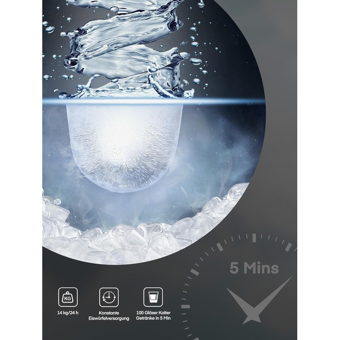 Льодогенератор Fohere 14 кг/24 год, швидке виробництво льоду (5 хв), 2 розміри кулеподібного льоду, самоочищення, з ручкою, лопаткою та кошиком для вечірок, офісу, кемпінгу - Чорний