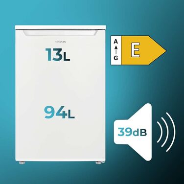 Міні-холодильник Cecotec Bolero CoolMarket TT 107: 107 л, клас E, регулювання температури, ящик для овочів, морозильна камера, тиха робота, чорний/білий