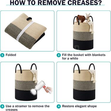 YOUDENOVA Плетіний кошик для білизни з ручкою, 58L - ручна робота з бавовни, чорно-коричневий