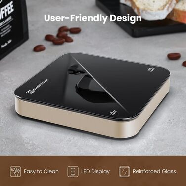 Ваги для кави Maestri House Mini-Kaffeewaage: точні ваги 2 кг/0,1 г з таймером для еспресо та Pour-Over (чорне золото)