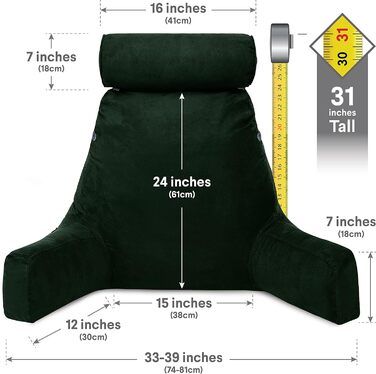 Подушка для чоловіка з підлокітниками - сіра, для читання та відпочинку в ліжку | Premium Memory Foam | Знімна подушка для шиї