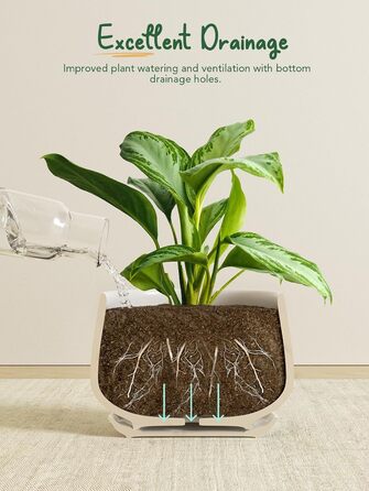 Керамічні горщики LE TAUCI з підставкою, 10+13+16 см, набір з 3 горщиків для кімнатних рослин, з дренажним отвором (білий)