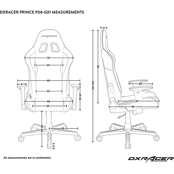 Ігрове крісло DXRacer Prince P08, шкірозамінник, чорно-біле, до 185 см