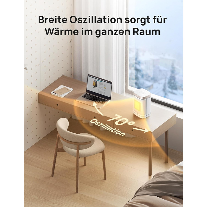 Електричний обігрівач Dreo з термостатом, 1500W, PTC-кераміка, тихий, з осциляцією, ECO-режим, таймер 12 годин, захист від перегріву та перекидання