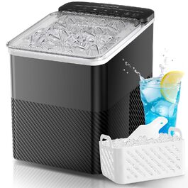 Льодогенератор Fohere портативний самоочисний, 14 кг/24 год, 2 розміри льоду, компактний, чорний - для дому, бару, офісу, кемпінгу