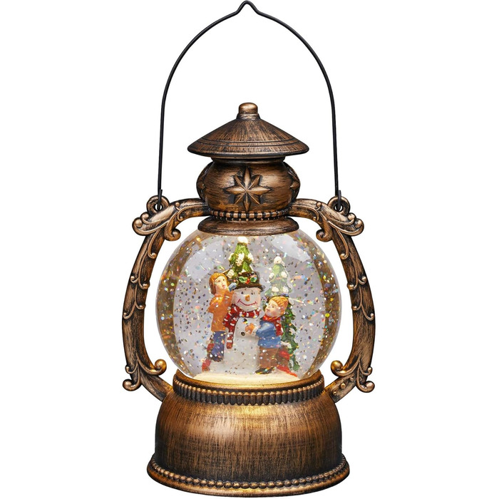 LED ліхтар Hellum Снігова куля на Різдво зі сніговиком, 14x20 см, світлодіодна різдвяна ліхтар з ефектом снігу, працює від батарейок, святкова декоративна ліхтар, 524321