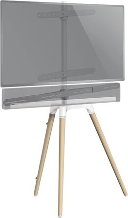 Підставка для телевізора Schwaiger 658200: дерев'яна стійка-монопод для телевізорів до 65 дюймів, до 35 кг, з кріпленням для саундбару, білий/бук, справжнє дерево, преміум-якість