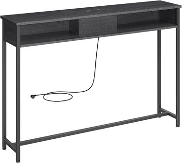 Консольний стіл з розетками, приставний столик з 2 відділеннями, вузький, 25 х 120 х 81 см, компактний, для вхідної зони, вітальні, LNT111W01 (антрацитово-сірий чорнильний чорнило)