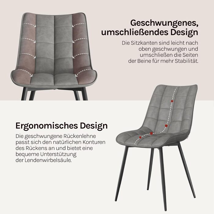 Крісла для їдальні WOLTU (6 шт.), для вітальні, кухні, їдальні. М'які кухонні крісла з підлокітниками, штучна шкіра, металеві ніжки, до 150 кг, сірі (6 шт.)