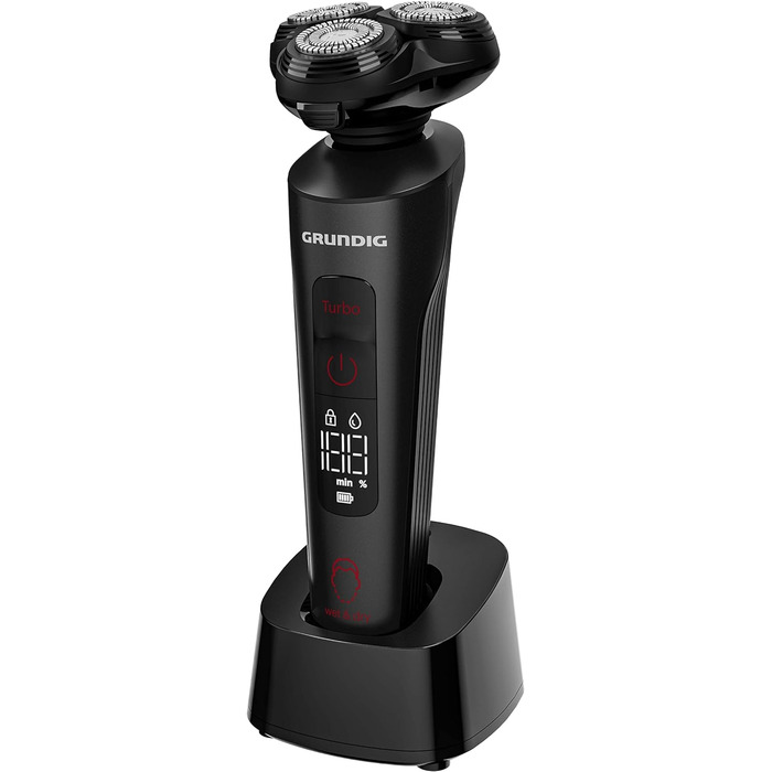 Чоловіча бритва Grundig ProClub MS 9130, датчик BeardCare, пластик зовнішнього корпусу, виготовлений на 61 з переробленого пластику, титанові леза, мокрі та сухі, тример для довгого волосся, матовий чорний/червоний