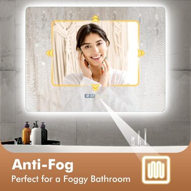 Дзеркало для ванної кімнати Sararoom з підсвічуванням, кругле LED дзеркало 600 мм, дзеркало для ванної кімнати з підсвічуванням, 3 кольори світла, регулювання яскравості, загартоване скло, функція пам'яті, запобігання запотіванню (прямокутне 80 x 60 см)