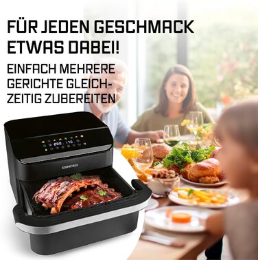 Фритюрниця повітряна Gourmetmaxx FryUp з двома камерами | 10 літрів | Чорний колір | Дисплей Touch | Економія місця