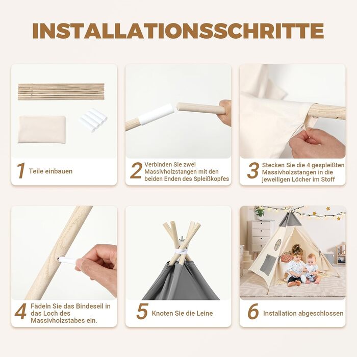 Kinder Tipi Zelt - класичне індіанське намет для дітей, бавовняний намет для дівчаток та хлопчиків з сумкою, складане ігрове будиночок для дому та на вулицю