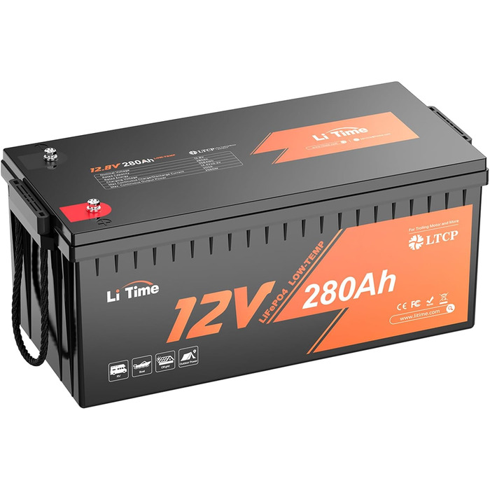 Акумулятор LiTime 12V 100Ah LiFePO4 RV під сидінням Bluetooth і Smart BMS, захист від низьких температур, максимум 15000 циклів, 100 А BMS, 20,48 кВт-год, заміна свинцево-кислотного обладнання, ідеально підходить для фургонів (12V280Ah НИЗЬКА ТЕМПЕРАТУРА)