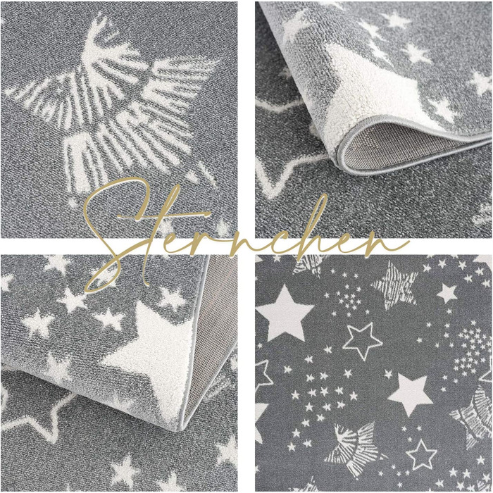 Дитячий килимок pay - - 80x150 см-красивий дитячий килимок з коротким ворсом у вигляді зоряного неба-Oeko-Tex Стандарт 100 (круглий, сірий, 160 см)