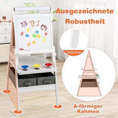 Дитяча мольберт DREAMADE 3 в 1 з магнітною дошкою, крейдою та рулоном паперу, для малювання та творчості, від 3 років (білий)