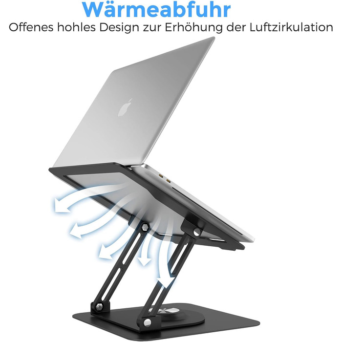 Підставка для ноутбука з регулюванням висоти та поворотним основанням 360°, алюмінієва, чорна