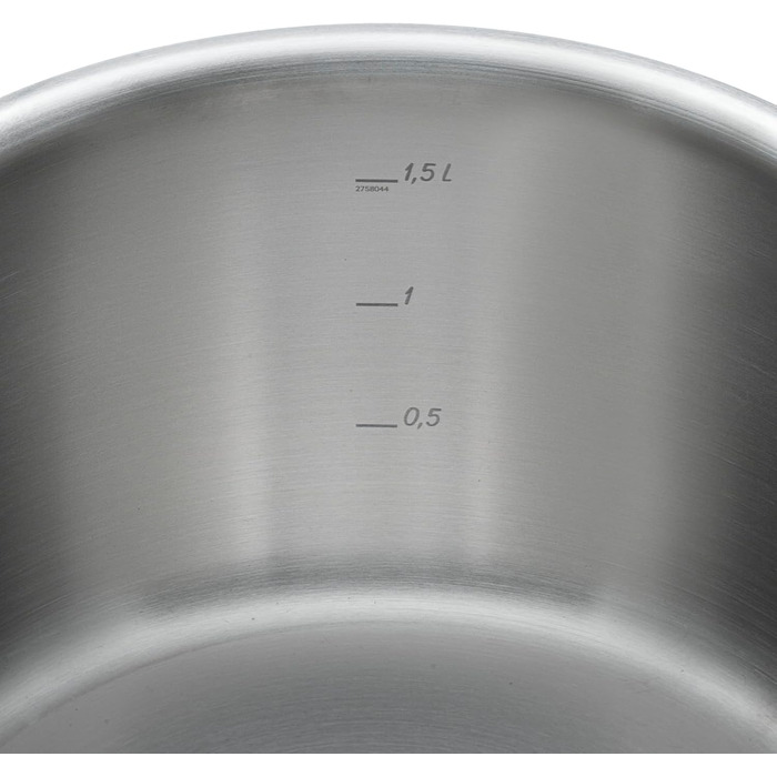 Каструля WMF Function 4 з нержавіючої сталі 16 см з кришкою, 1,4 л, для індукції, Cromargan, 4 функції зливу, мірна шкала, срібна