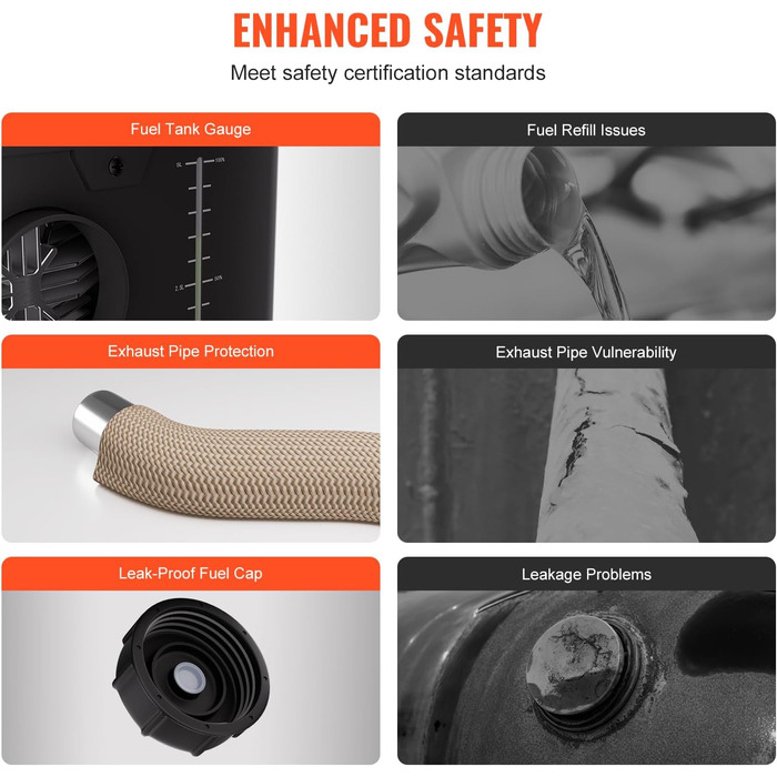 Дизельний обігрівач VEVOR 8 кВт 12/24 В з Bluetooth, пульт, дисплей, CO-датчик, горизонтальний, портативний