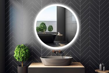 Круглий дзеркало для ванної кімнати 80 см з LED-підсвічуванням та сенсорним вимикачем