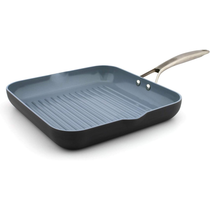 GreenPan Paris: квадратна сковорода-гриль з керамічним покриттям, 27.9 см, сіра