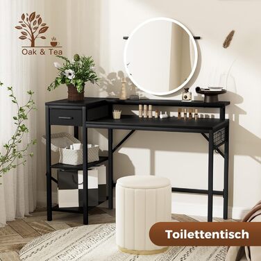 Ігровий стіл Oak & Tea 120x52 см з ящиками, регульованою полицею та підставкою для монітора – для роботи, навчання та геймінгу, коричнево-чорний