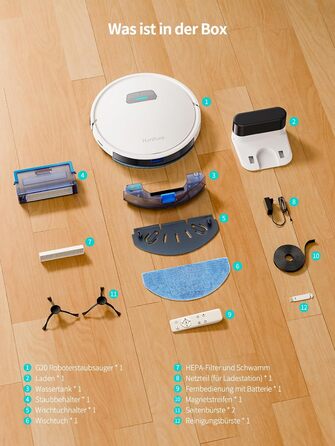 Робот-пилосос HONITURE G20 з функцією миття підлоги, 4000Pa, 3-в-1, для тварин, килимів, твердих підлог, з пультом дистанційного керування, білий