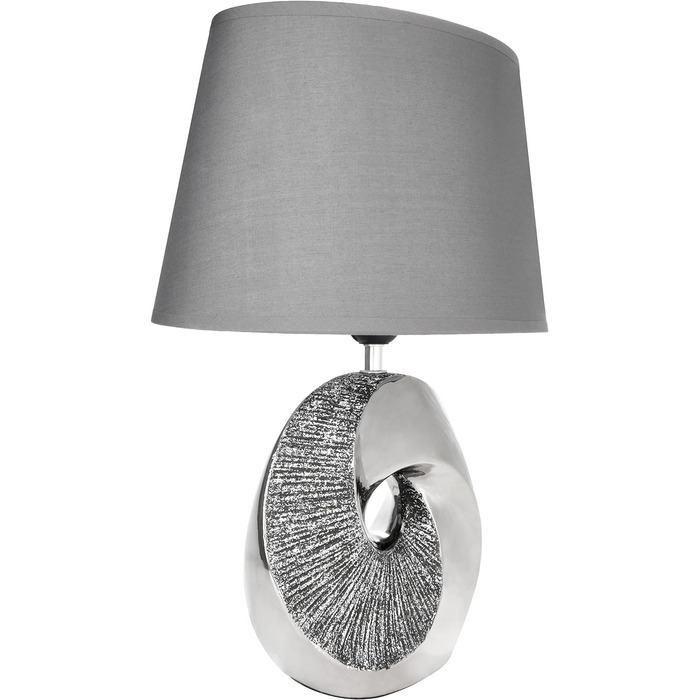 Настільна або приліжкова лампа сріблясте кільце з каменю - Сучасна настільна лампа з керамічною основою - висота 42,5 см, хромований сірий
