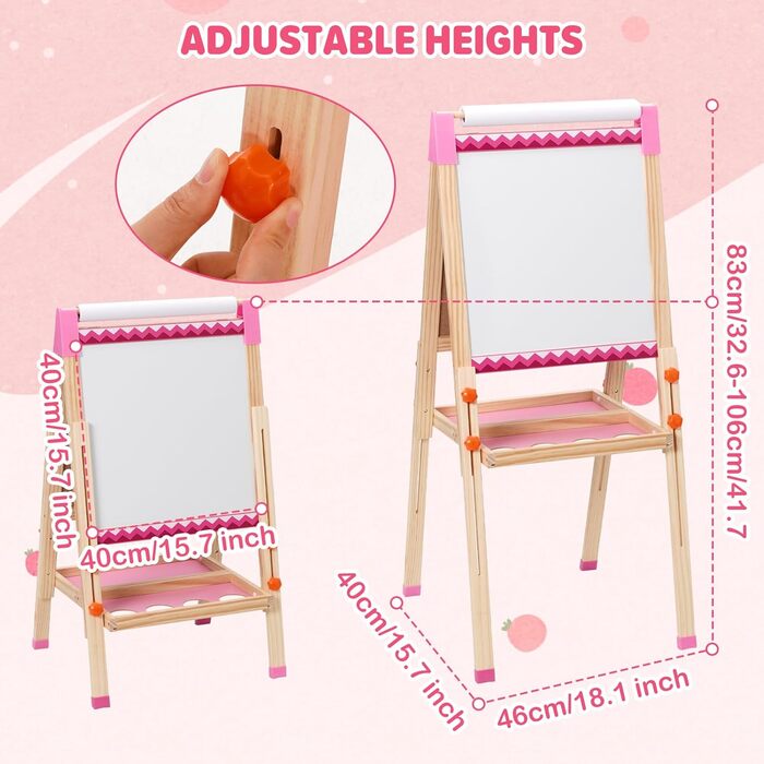 Дитяча мольберт Kinder Staffelei з рулоном паперу, двосторонній, складний, регульована висота, 92 аксесуари, подарунок для дітей
