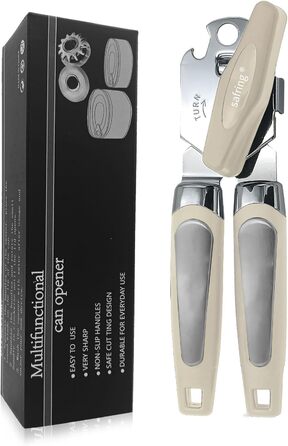 Ручний відкривач консерв з нержавіючої сталі, міцний, з комфортною ручкою та функцією відкривання пляшок, Бежевий