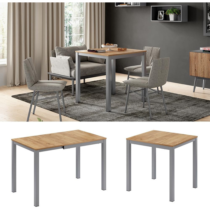Розсувний стіл Vicco Esstisch Granny, дуб/сірий, 120 x 70 см, розтягується до 80-120 x 76 x 70 см