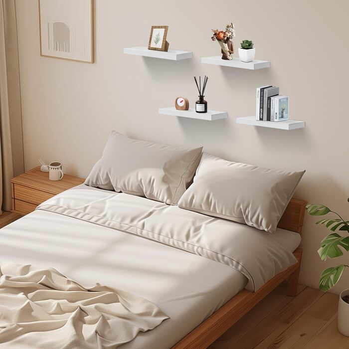 Набір настінних полиць 4 шт. білі, MDF, 40x14x3 см - для книг, декору, настінні стелажі