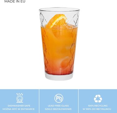 Набір склянок для води та коктейлів TREND FOR HOME Lotte 370 мл, 6 шт. - Longdrink, Highball, для соку, можна мити в посудомийній машині