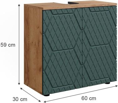 Підставка під раковину Vicco Grün/Goldkraft Eiche Irma, 60x59x30 см - шафка для ванної кімнати, 60 см