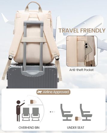 Жіночий рюкзак LOVEVOOK 15.6 дюймів: водонепроникний, для ноутбука, універсальний, для роботи, навчання, подорожей, бежевий/коричневий