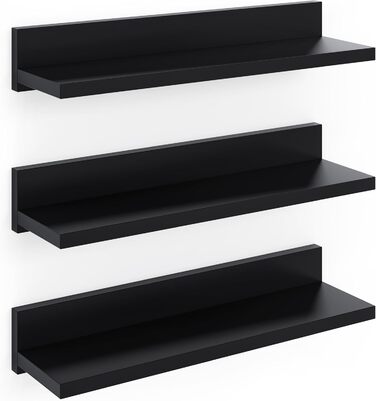 Настінні полиці Wandregal 39 см, комплект з 3 шт. для спальні, ванної, вітальні, кухні, офісу (чорні)
