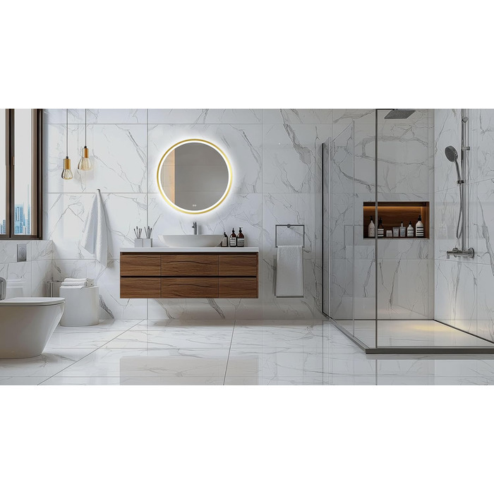 Дзеркало для ванної кімнати Home Glow LED кругле 80 см з підсвічуванням, антизапарюванням, сенсорним вимикачем та металевим каркасом, золото