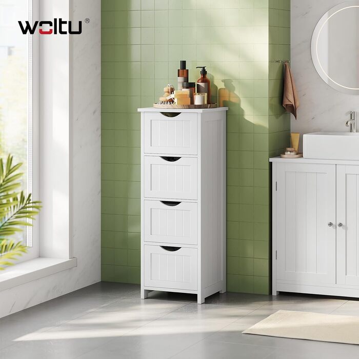 Шафка для ванної кімнати WOLTU, вузька, з 3 висувними ящиками, 32 x 30 x 81 см, для ванної, вітальні, спальні, їдальні, кухні, сучасний дизайн, білий колір, BZS123ws