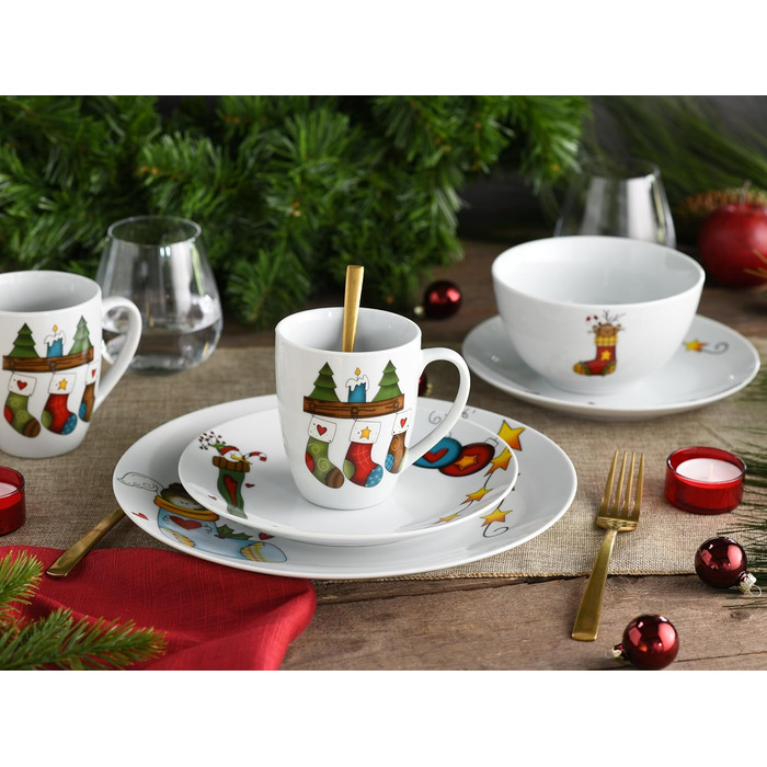 CreaTable Серія Luna: 18-частинний порцеляновий набір посуду для 6 осіб, сніданок, безпечний для миття в посудомийній машині та використання в мікрохвильовці