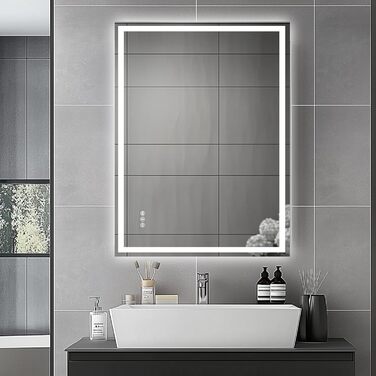 Дзеркало для ванної кімнати зі світлодіодним підсвічуванням 50x70 см, дзеркало з сенсорним вимикачем, Bluetooth (80x60 см)