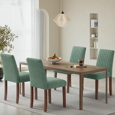 COLAMY Комплект обідніх стільців для їдальні (зелені, 4 шт.) з м'яким сидінням та спинкою, для кухні, ресторану, з дерев'яними ніжками