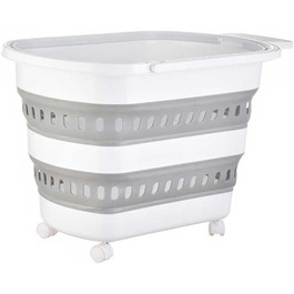 Складний кошик для білизни, міцний, високоякісний, компактний, 53 x 38 x 25 см, сіро-білий - Багатоцільовий контейнер для білизни, кошик для зберігання, органайзер (38 літрів)