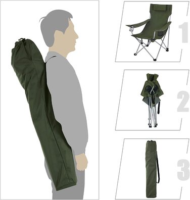 Крісло для кемпінгу SONGMICS, розкладне крісло, вуличне крісло з підлокітниками, підголівником і підстаканниками, стійка рама, з можливістю завантаження до 150 кг, GCB09BK (зелений)