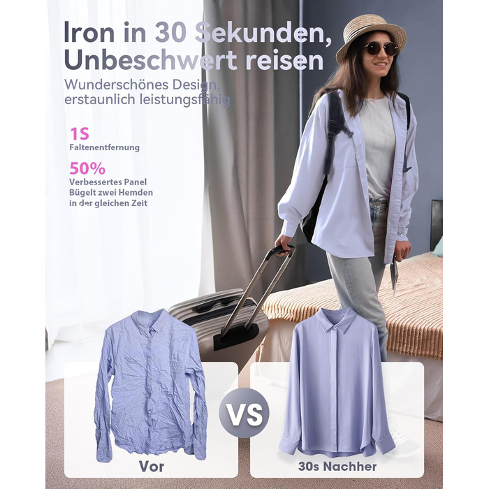 Jack & Rose Дампфглеттер: Портативний праска-парогенератор для подорожей, 1000W, 110-240V, 2-в-1, Швидкий нагрів 15с, Violet