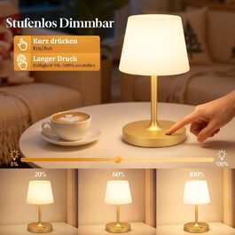 LED настільна лампа бездротова, торшер з сенсорним керуванням, лампа на акумуляторі з регулюванням яскравості та функцією пам'яті, для спальні, кафе, вулиці (золота)