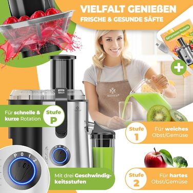 Електрична соковитискачка KESSER® Zentrifuge з нержавіючої сталі, 1100W, велика трубка для завантаження, 3 швидкості, сірий/сріблястий колір