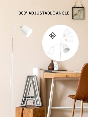 Торшер Anten Reading Lamp E27, 60W, поворотний, 159см, скандинавський, для вітальні/спальні/кабінету, білий