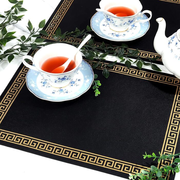 Набори підставки під гаряче Fanquare, 6 шт., зелені, прямокутні, з екошкіри, з золотим кантом. Стійкі до нагрівання, миючіся, неслизькі підставки для столу, 45*30 см. Ідеально для декору весільного столу.