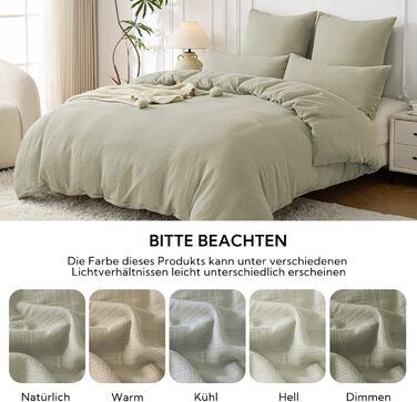 Набір постільної білизни SOULFUL з мусліну 200x200, бавовна, 2 шт. (простирадло 135x200 см, 2 наволочки 80x80 см), з блискавкою, ÖKO-TEX, Небесно-зелений