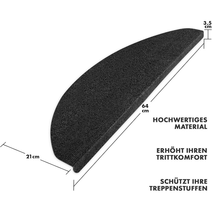 Килимки для сходів з текстильного волокна casa pura - 1 шт. самоклеючі засоби захисту сходів, напівкруглі, антрацит